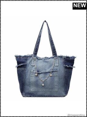 Large Denim Tote Hobo Jean Handbag Everyday Shoulder Bag